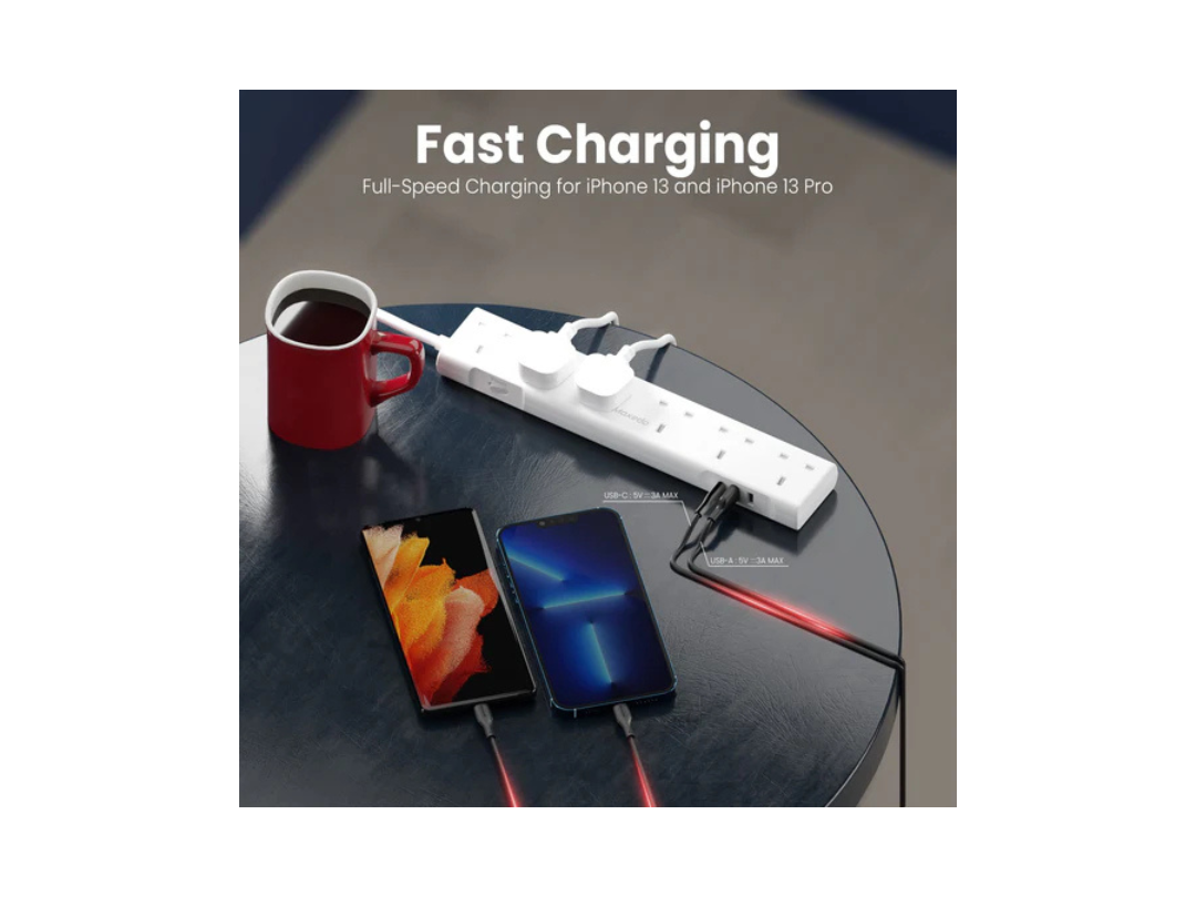 Moxedo 3250W Power Strip Surge Protector 9 Way 1 USB-C PD Ports + 2 USB-A Ports + 6 AC Outlets with 2M Cable Length Moxedo 3250W Power Strip Surge Protector 9 Way 1 USB-C PD Ports + 2 USB-A Ports + 6 AC Outlets with 2M Cable Length